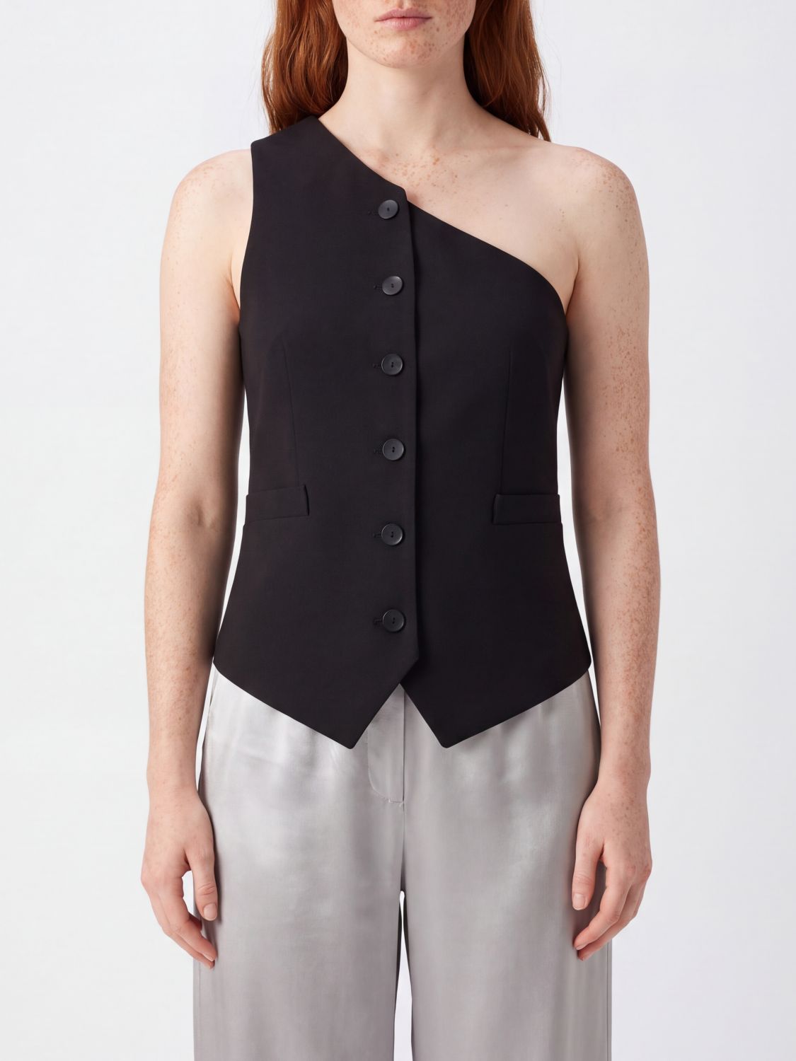 FEDERICA TOSI Asymmetrisches One-Shoulder-Top aus Baumwolle mit Knöpfen