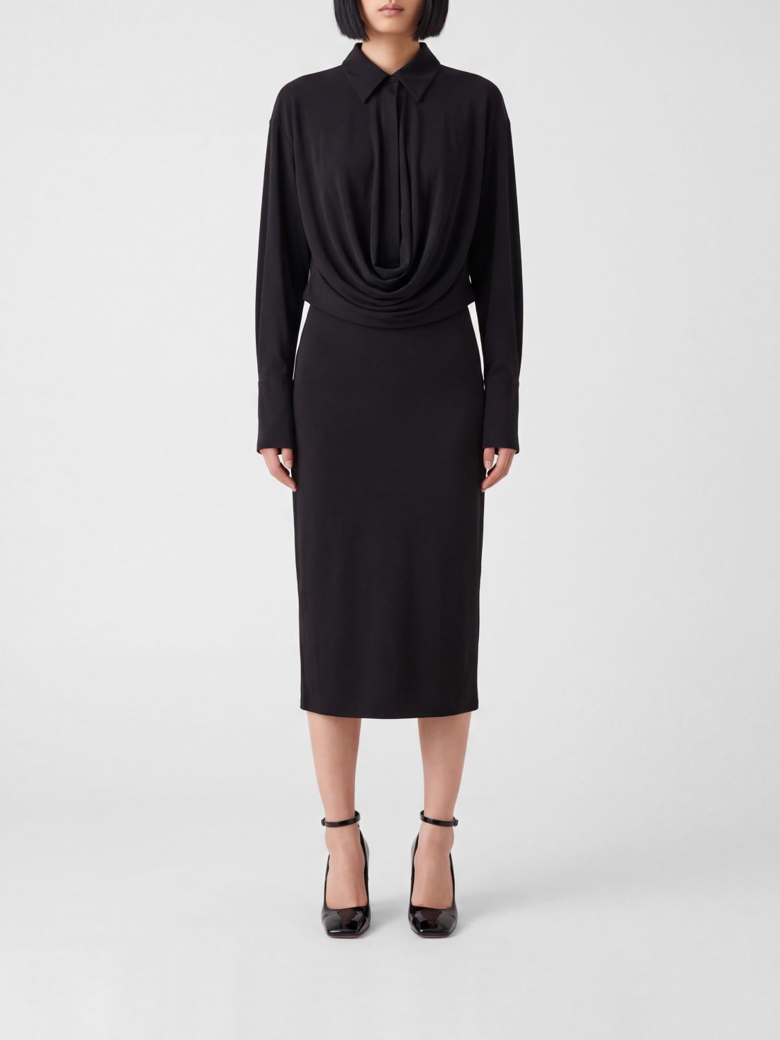 THE ANDAMANE Abito midi a tubino Lilia in jersey con spalle cadute
