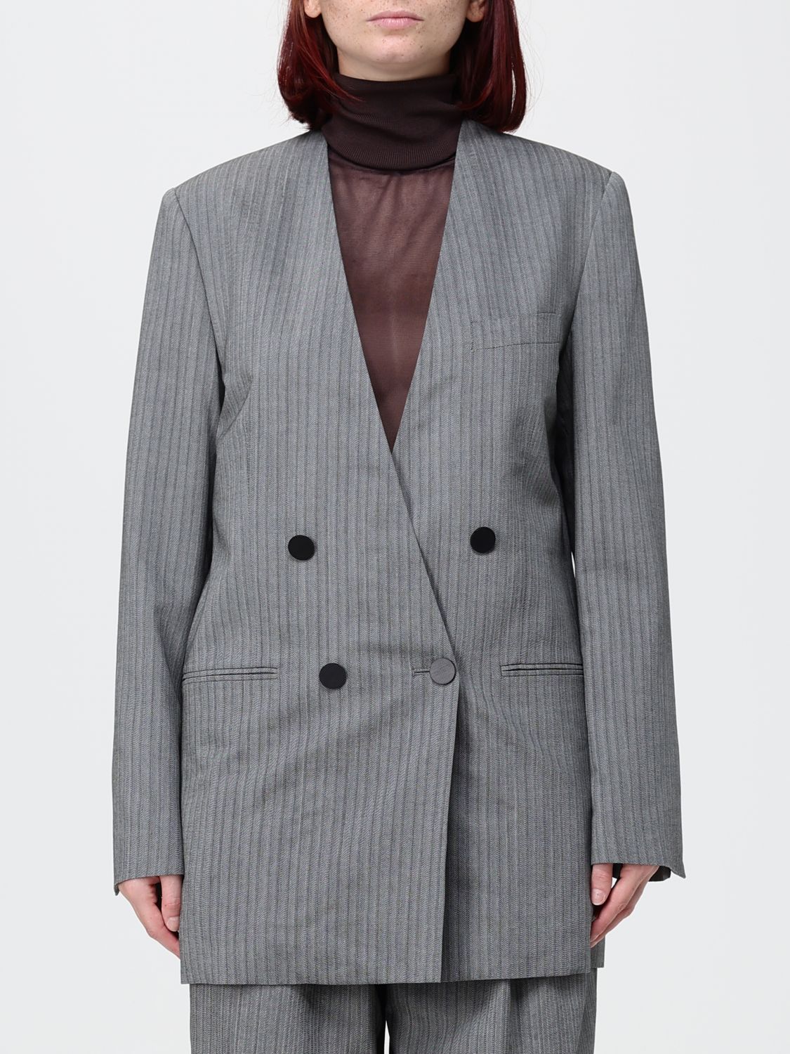 ALBERTA FERRETTI Military-Style Double-Breasted Wool Blend Blazer