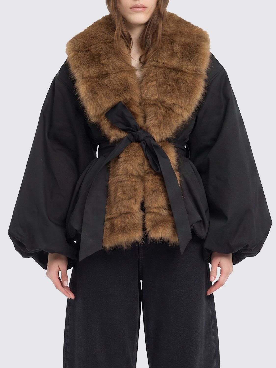 ROTATE Fur Coat Woman color Black