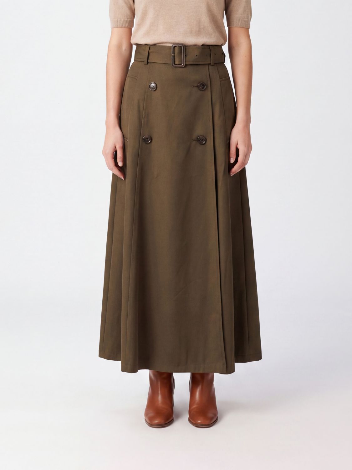 Burberry High-Waisted Cotton Wrap Maxi Skirt with Belt