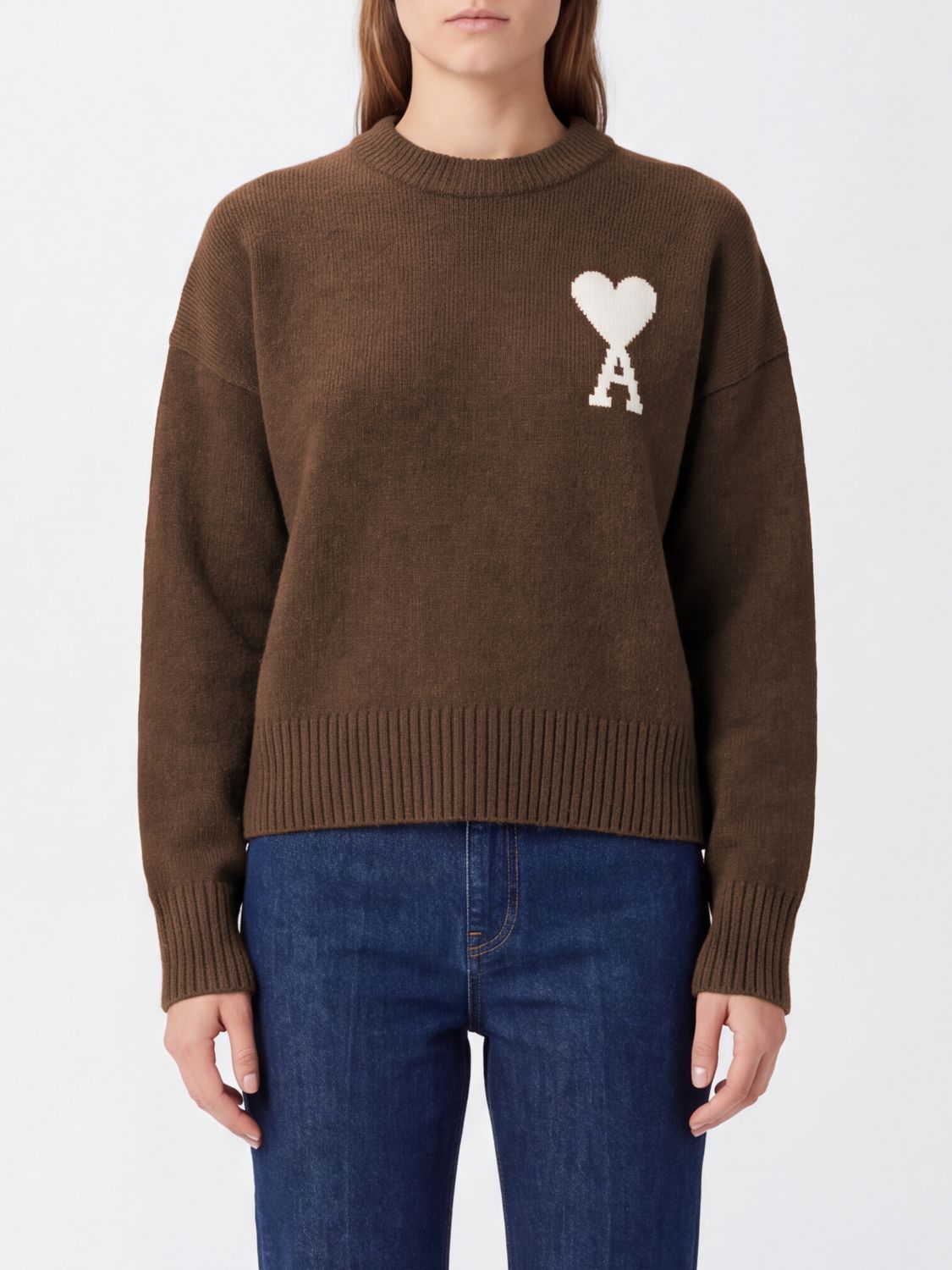 AMI PARIS Pullover aus Wolle und Alpaka mit Rundhalsausschnitt und Jacquard-Logo