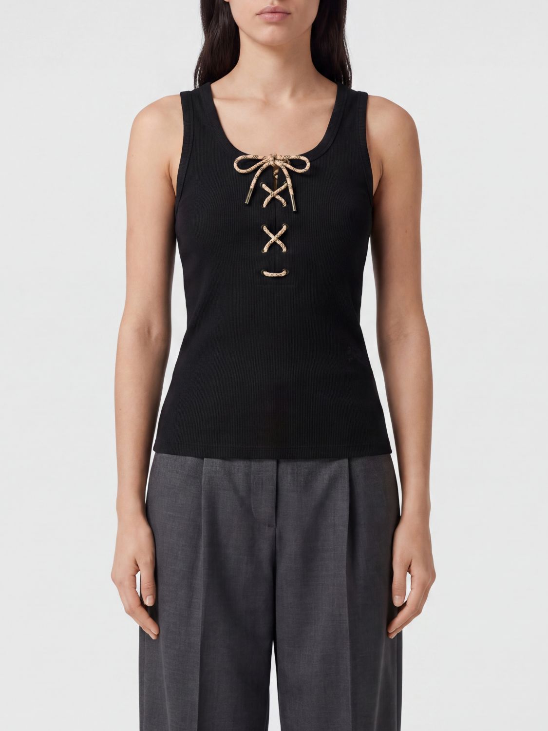 BURBERRY Slim-Fit-Top aus Baumwolle mit eckigem Ausschnitt und gewebten Bändern