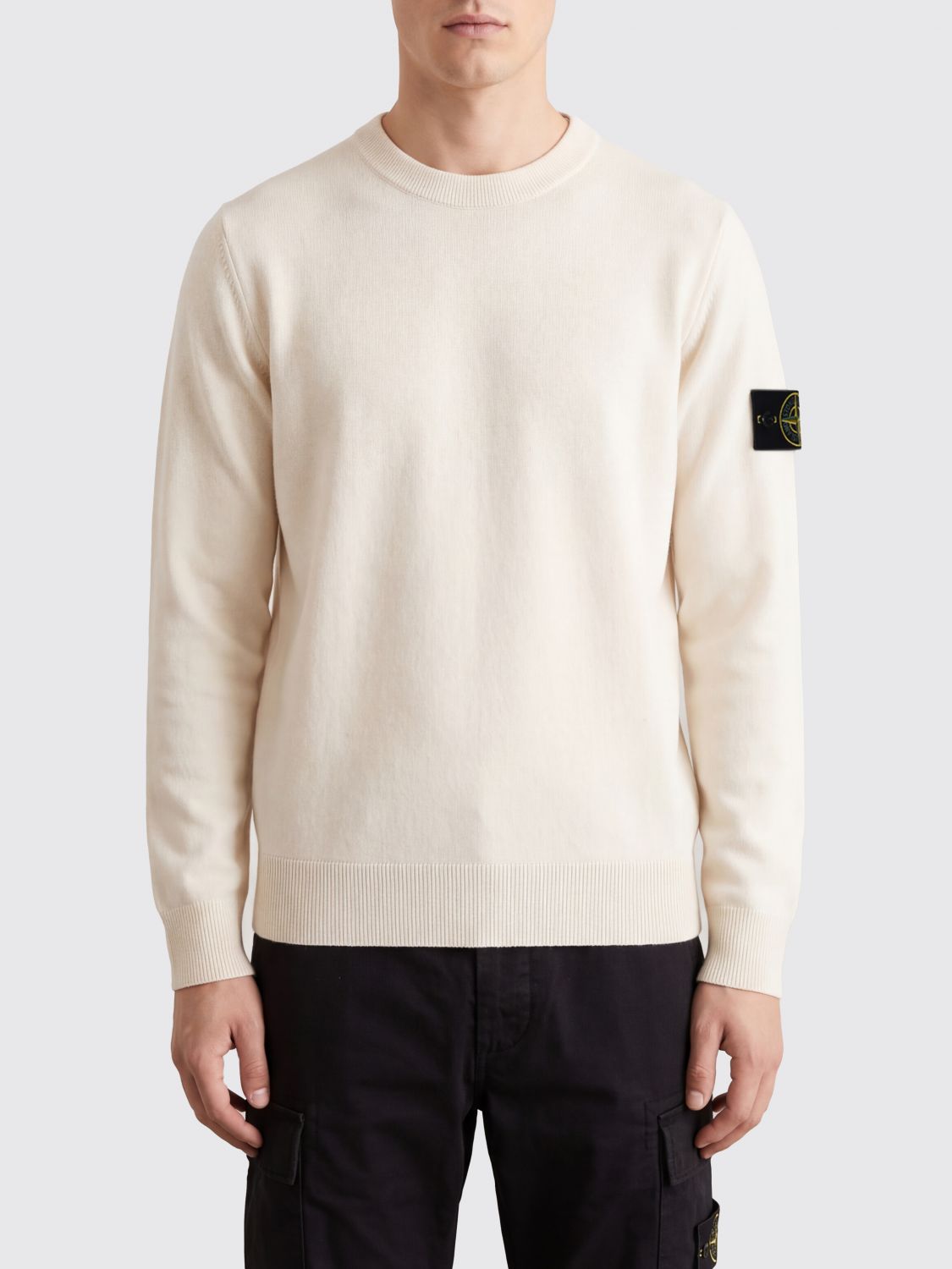STONE ISLAND Maglia girocollo in lana vergine con patch logo Compass