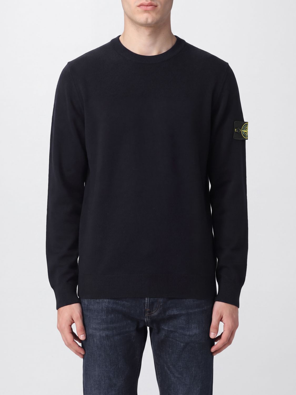 STONE ISLAND Maglia girocollo in lana vergine con patch logo Compass
