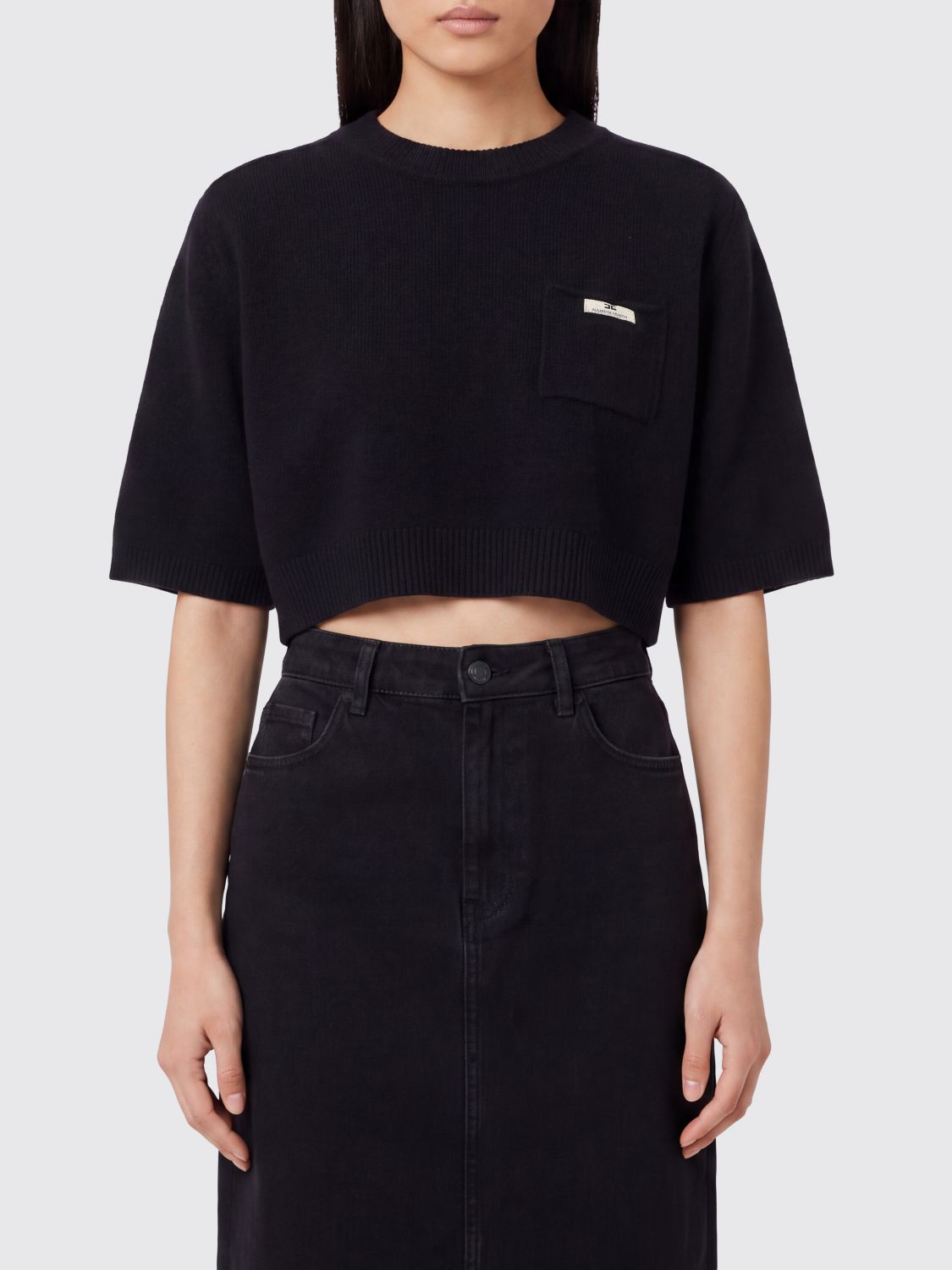 ELISABETTA FRANCHI Cropped-Pullover von aus Wolle und Kaschmir mit Kontrastlogo