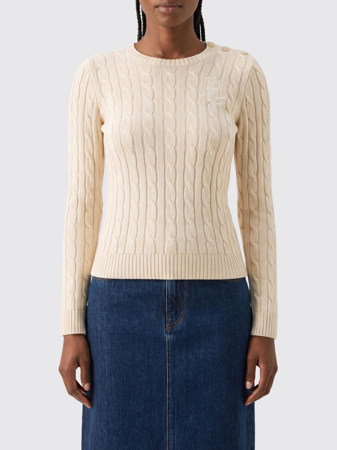 LAUREN RALPH LAUREN Maglia girocollo in cotone con bottoni sulla spalla