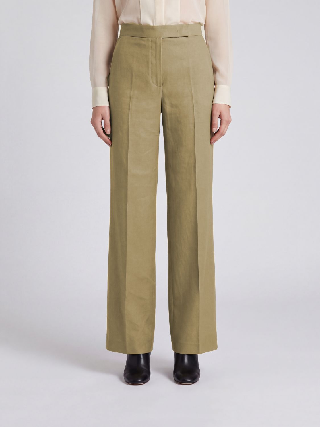 MAX MARA High-Waisted Straight Leg Trousers in Linen and Silk