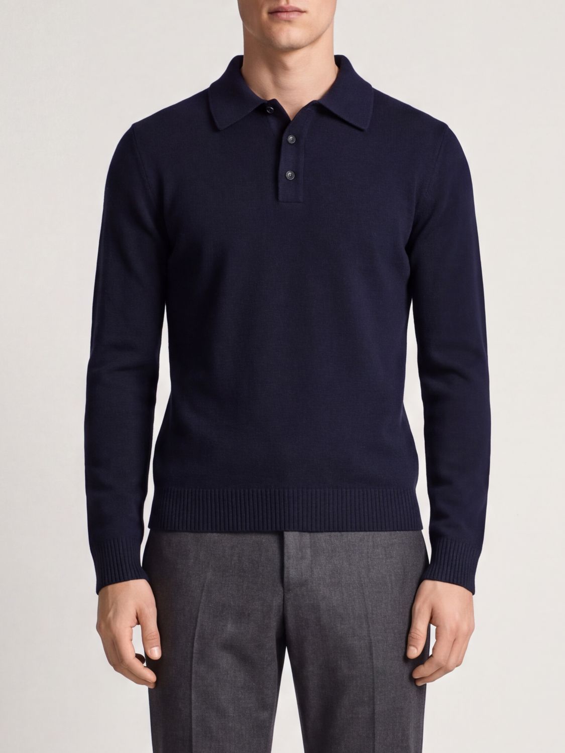 ROBERTO COLLINA Merino Wool and Cashmere Long-Sleeved Knit Polo Shirt