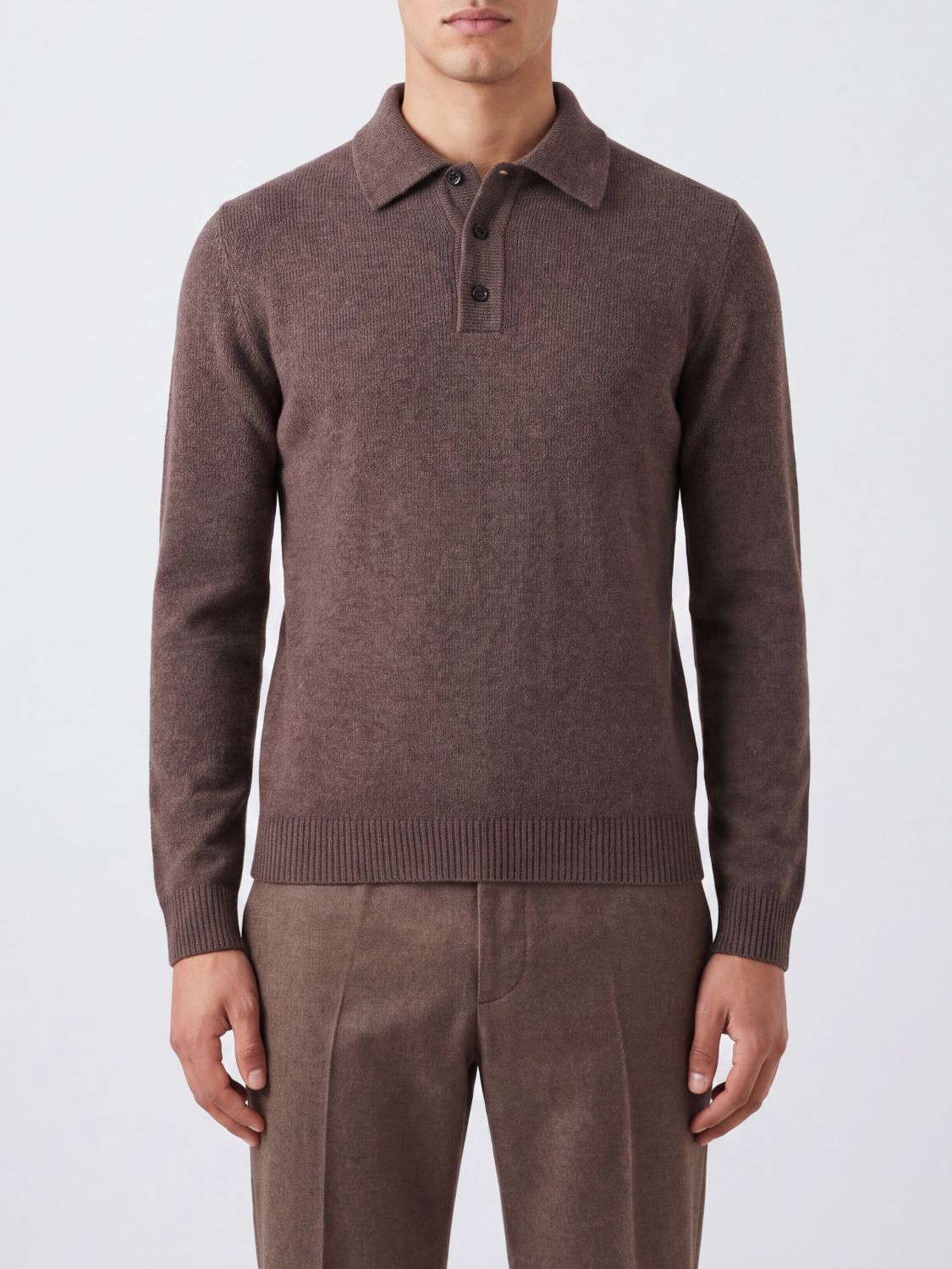 ROBERTO COLLINA Merino Wool and Cashmere Long-Sleeved Knit Polo Shirt