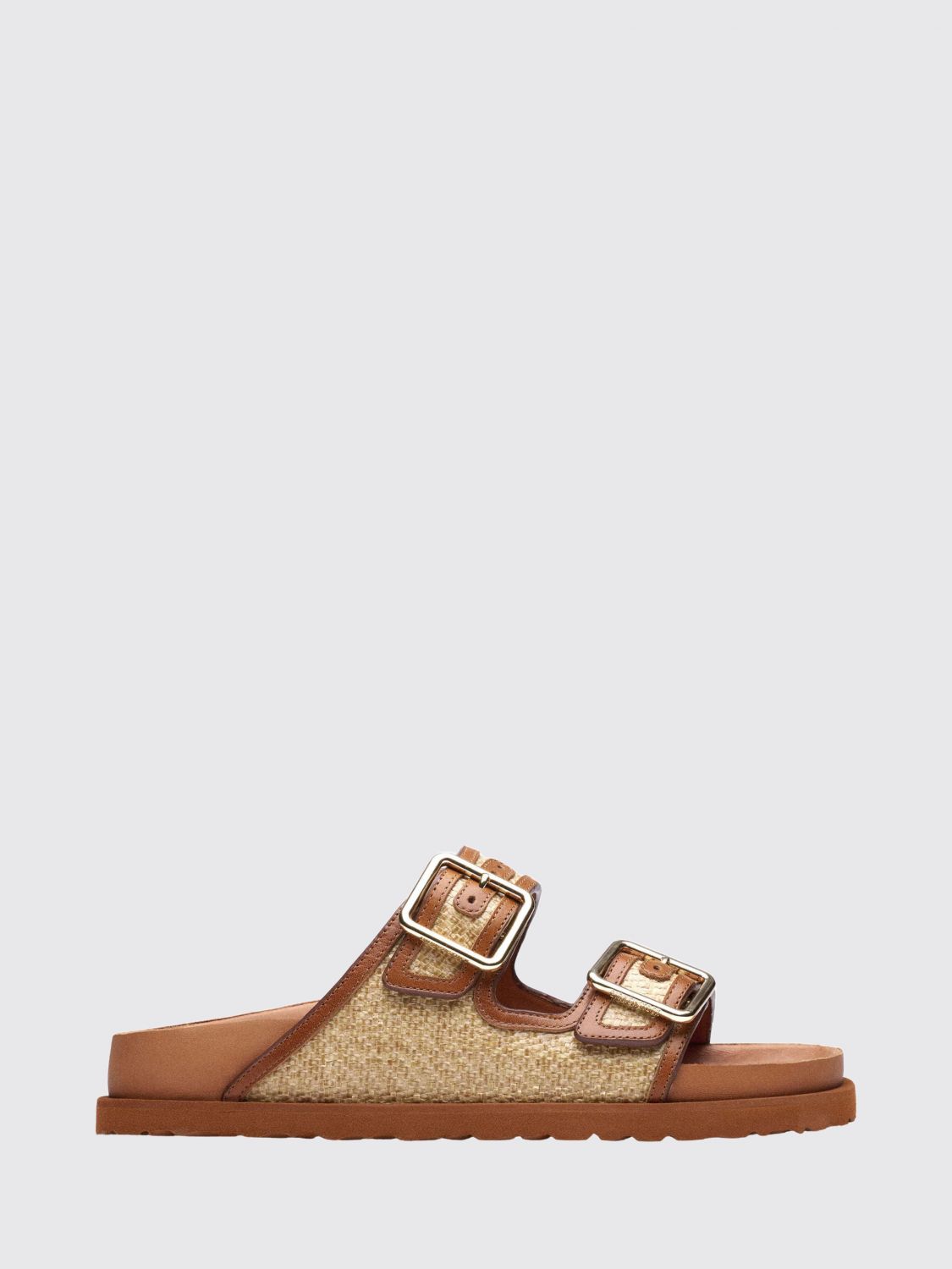 Birkenstock Bicolor Leather and Raffia 1774 Arizona Flat Sandals · 38
