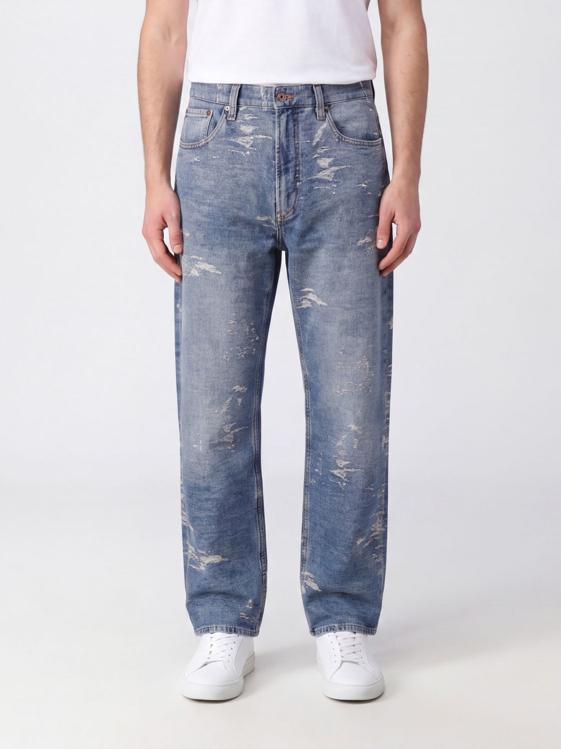 EMPORIO ARMANI Jeans a gamba larga in denim con logo Eagle