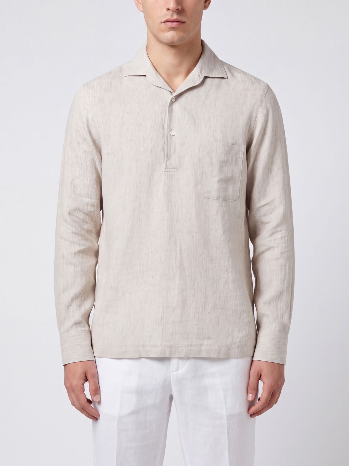 LARDINI Pure Linen Shirt with Cuban Collar and Long Sleeves