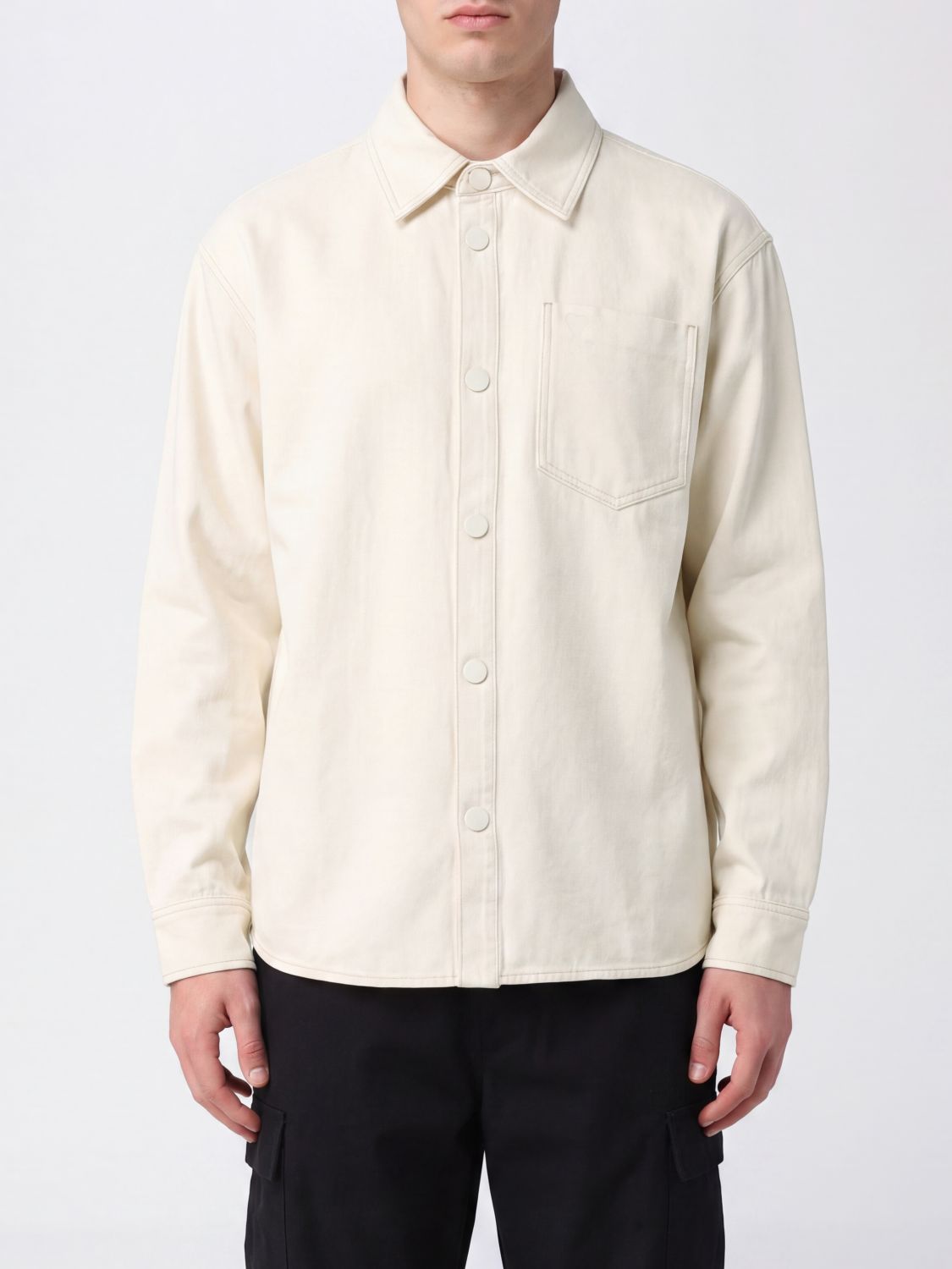 AMI PARIS Cotton Denim Shirt Jacket with Patch Pockets