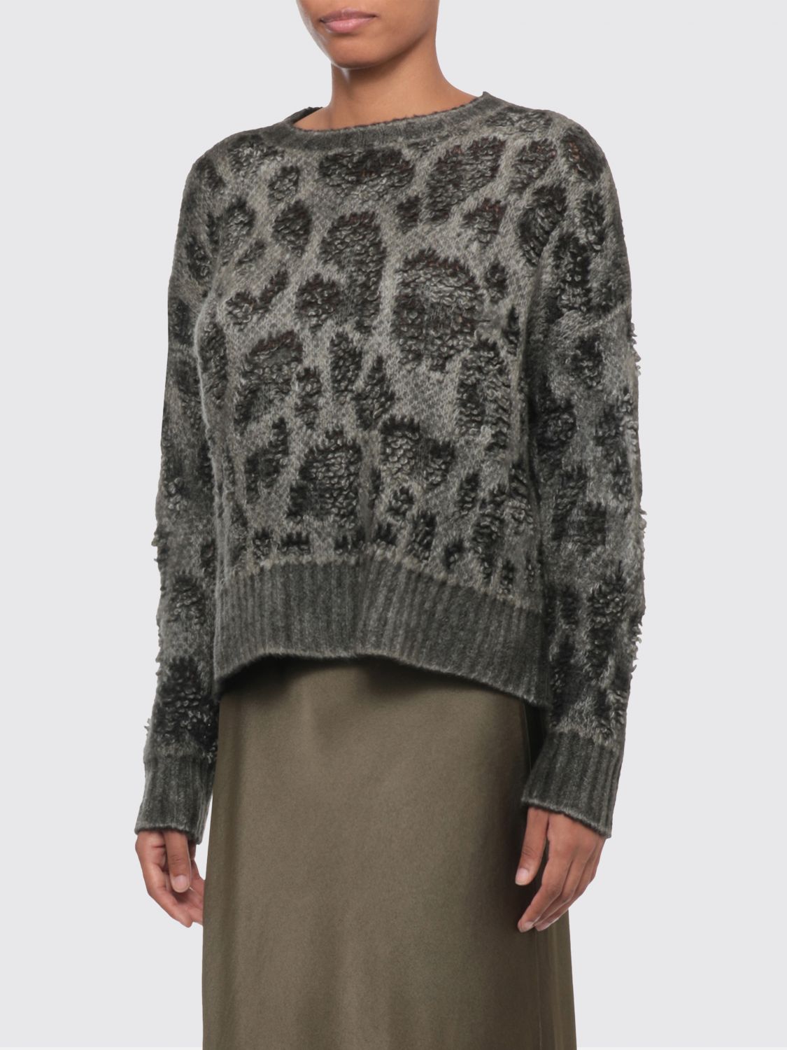 Avant Toi Animal Print Crewneck Sweater In Cashmere Blend In Grey