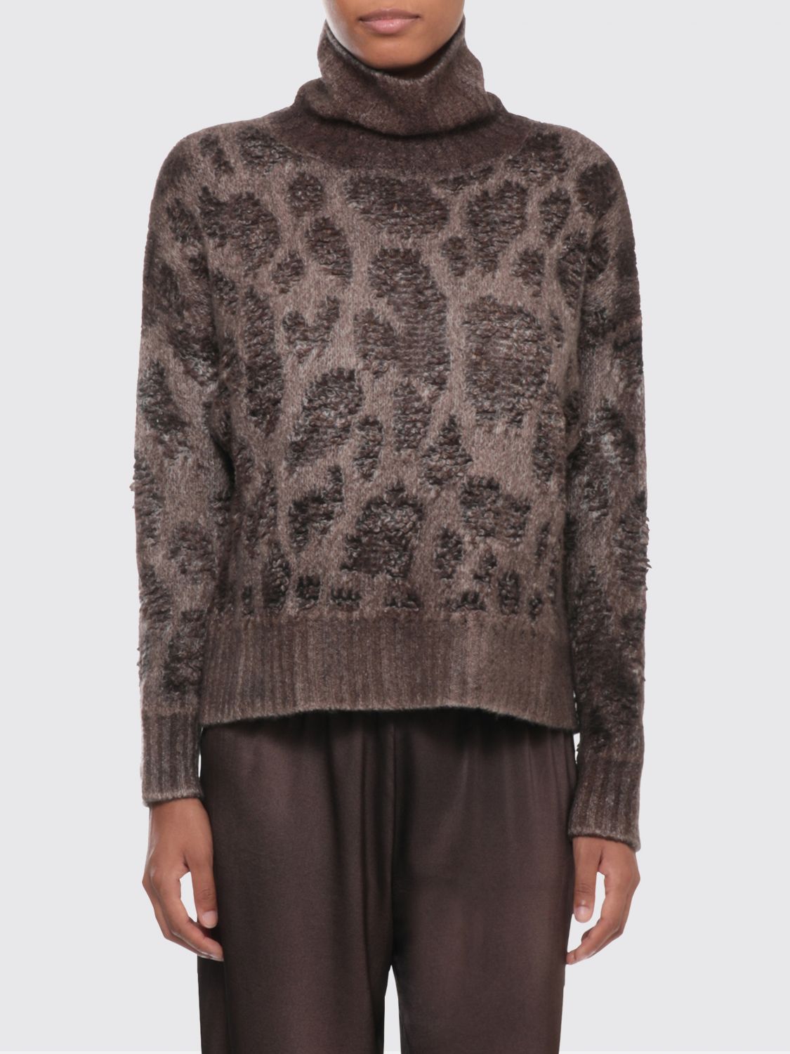 Avant Toi Animal Print Turtleneck Sweater in Cashmere Blend