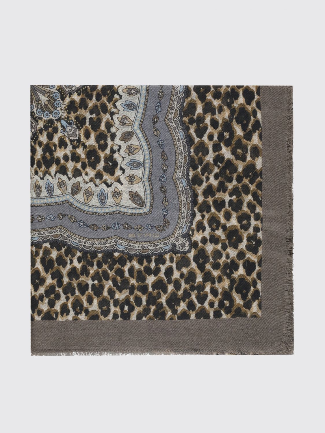 ETRO Animal Print Wool, Cashmere and Silk Blend Scarf with Fringes