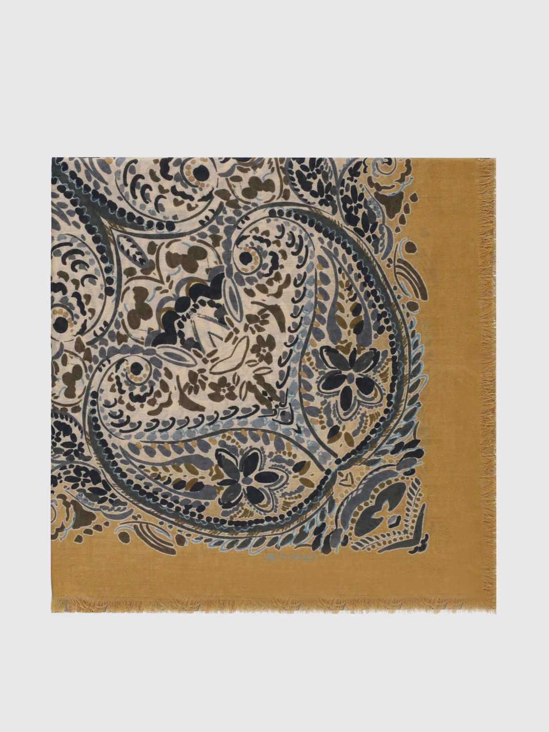 ETRO Paisley Print Modal and Cashmere Scarf with Fringed Edges