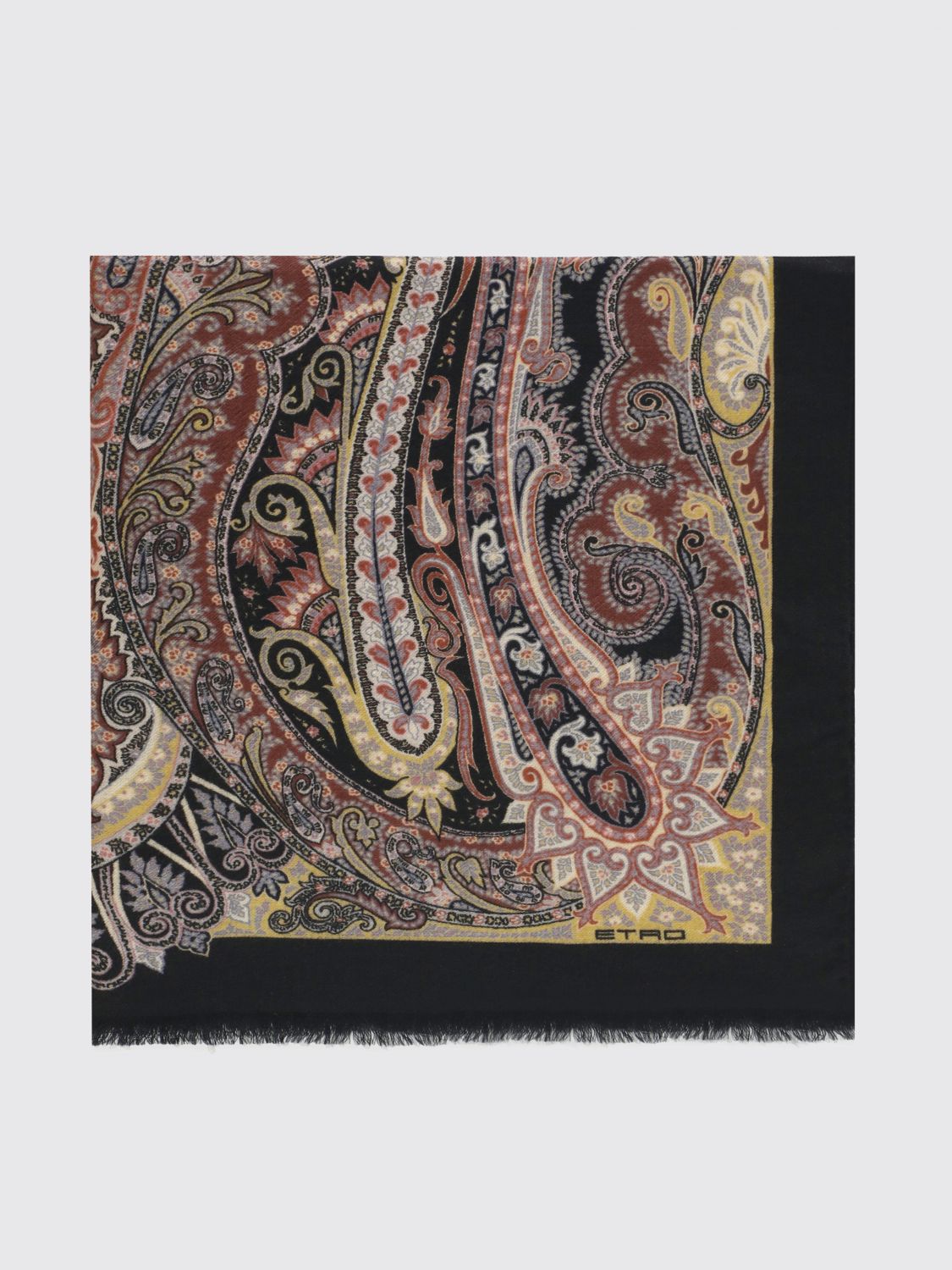 ETRO 100% Cashmere Paisley Print Scarf with Fringed Edges