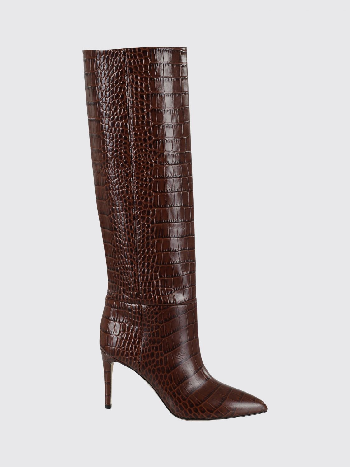 PARIS TEXAS Croc-Embossed Leather Knee-High Boots with Stiletto Heel