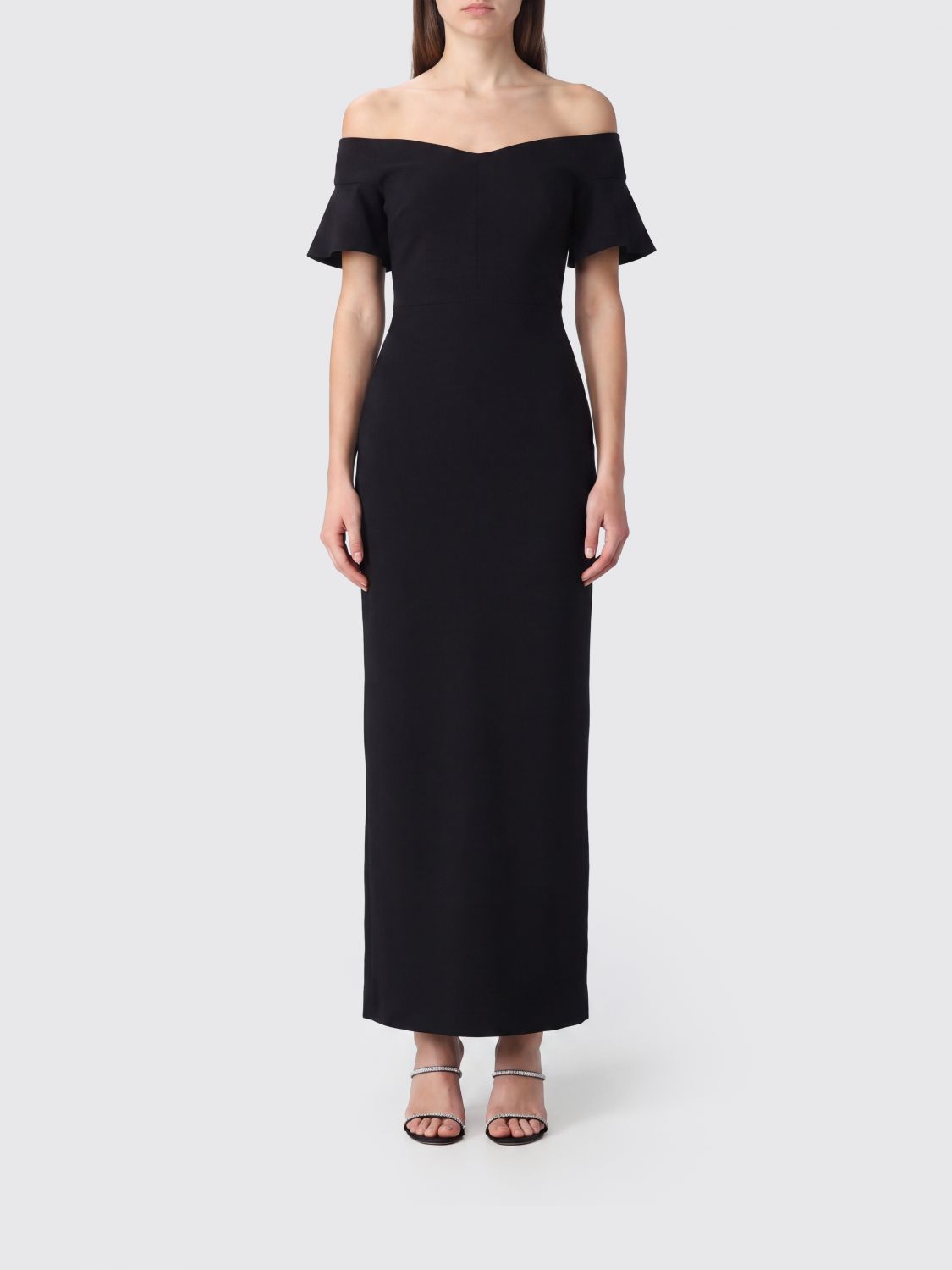 SOLACE LONDON Long Slim Fit Sheath Dress with Straight Neckline