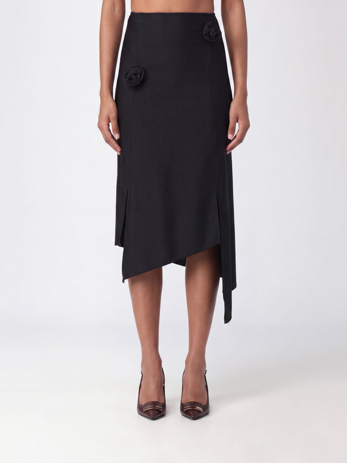 COPERNI High-Waisted Asymmetric Jersey Midi Skirt with Flower Appliqué