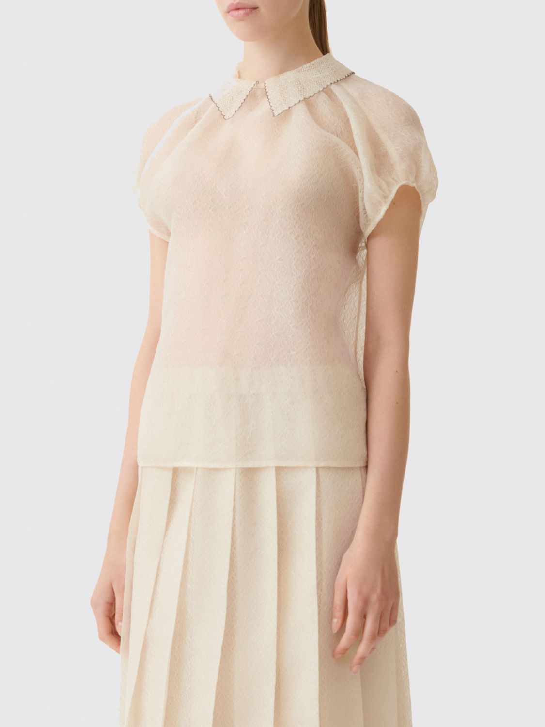 FABIANA FILIPPI Transparente Seidenbluse mit kurzen Puffärmeln