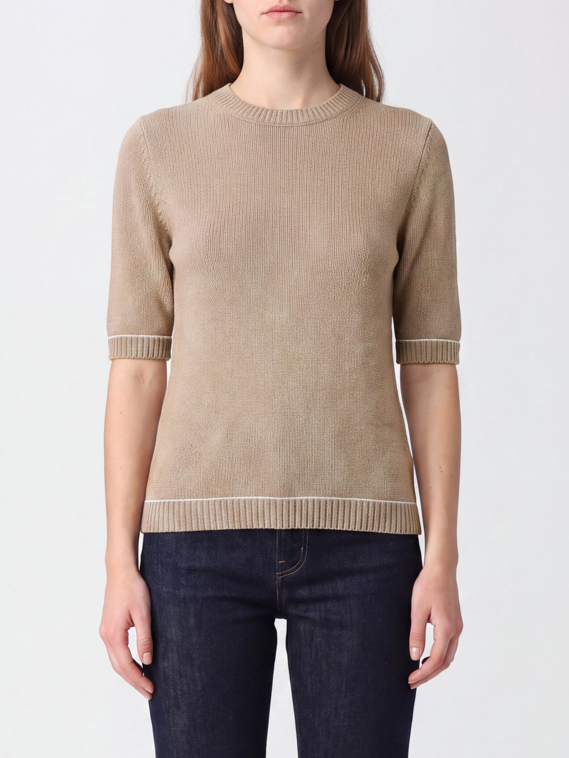 FABIANA FILIPPI Slim Fit Pullover aus Wolle, Seide und Kaschmir mit kurzen Ärmeln
