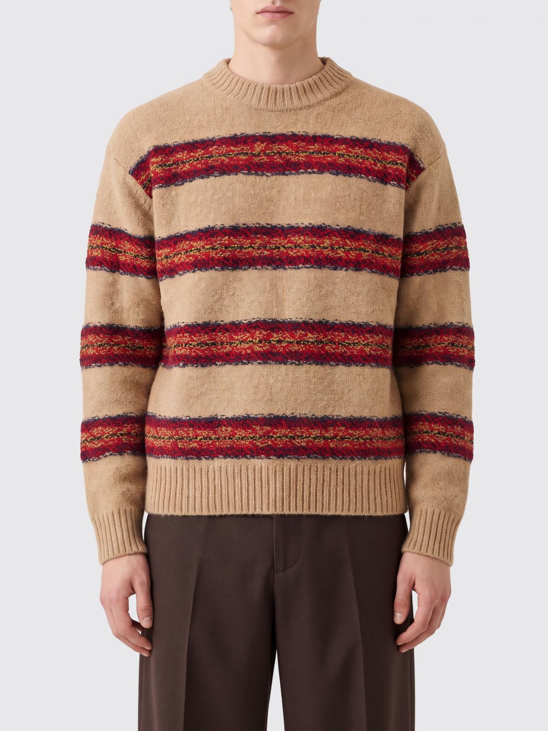 DRIES VAN NOTEN Gestreifter Wollpullover mit Rundhalsausschnitt