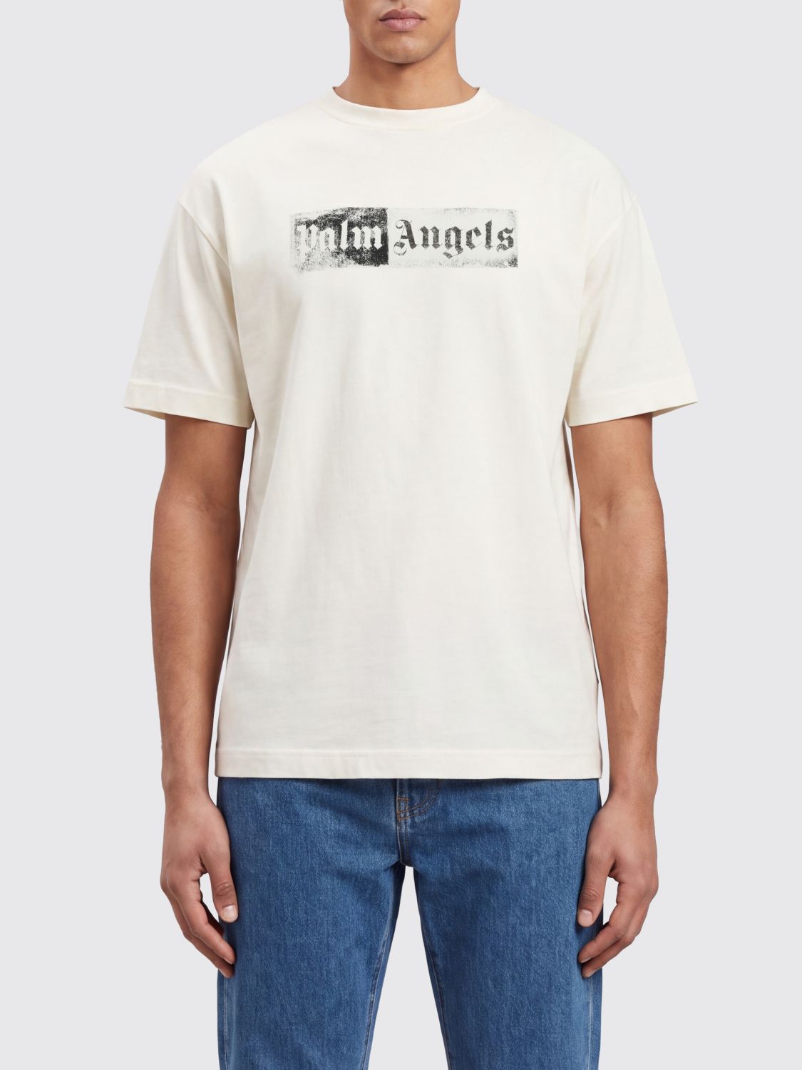 Palm Angels Crewneck Cotton T-shirt with Printed Logo and Dropped Shoulders