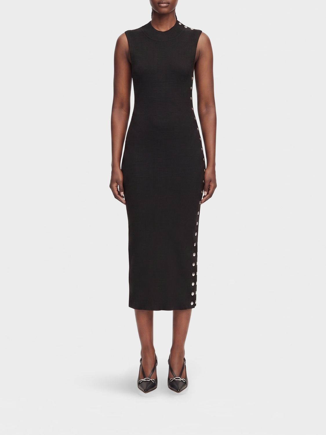 KARL LAGERFELD Off-the-Shoulder Ribbed Knit Maxi Sheath Dress