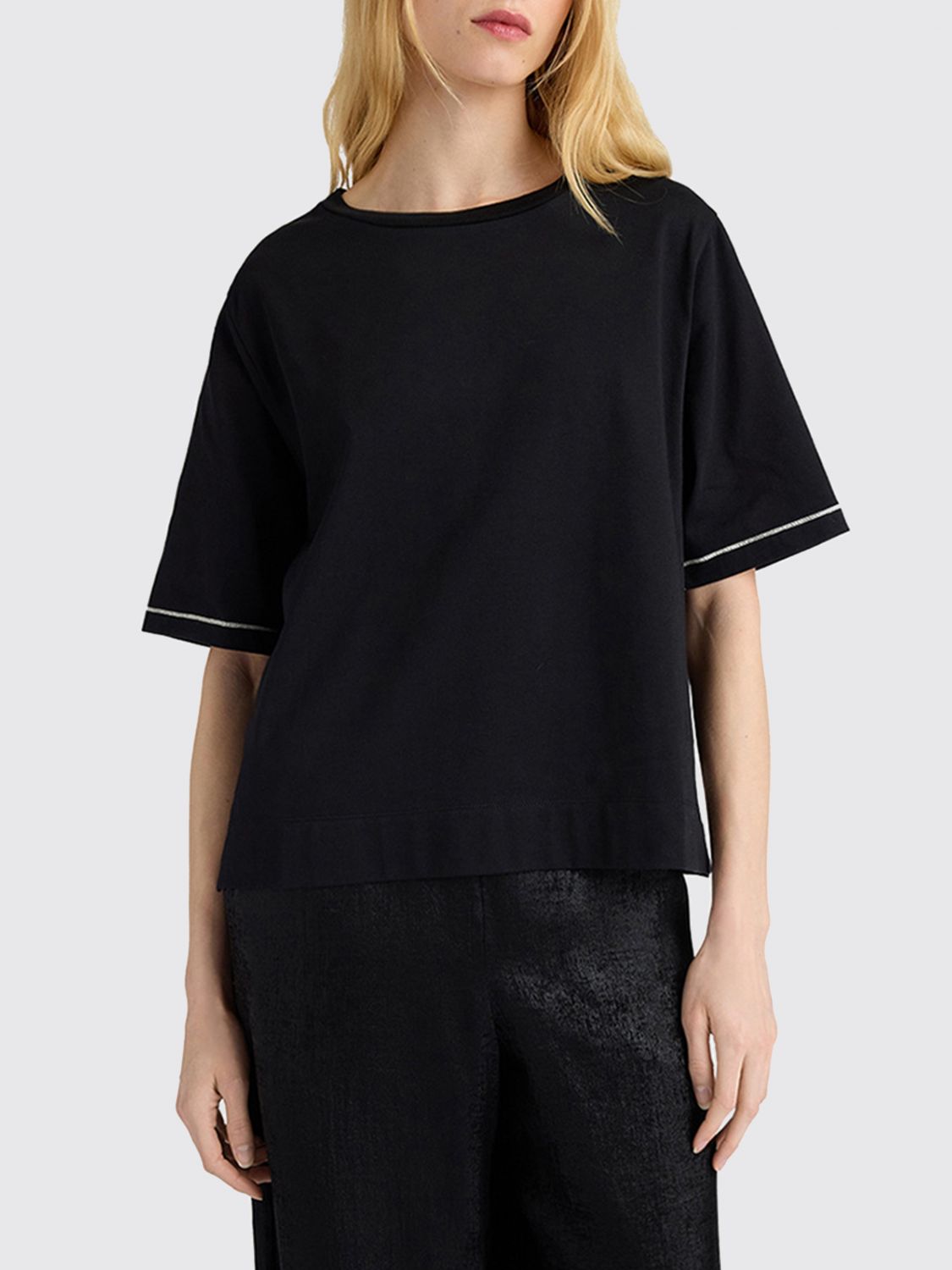 Momonì Crewneck Pure Cotton T-shirt Momonì with Contrast Trims and Dropped Shoulders