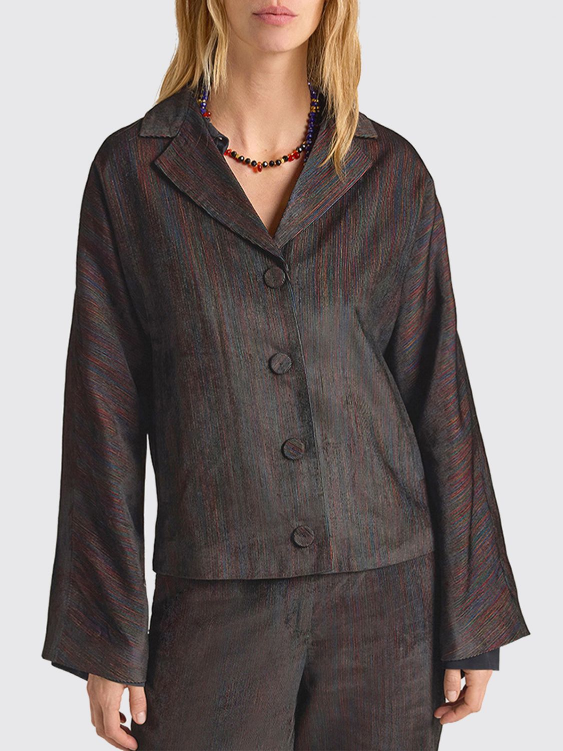 Momonì Single-Breasted Striped Short Blazer in Viscose with Classic Lapels