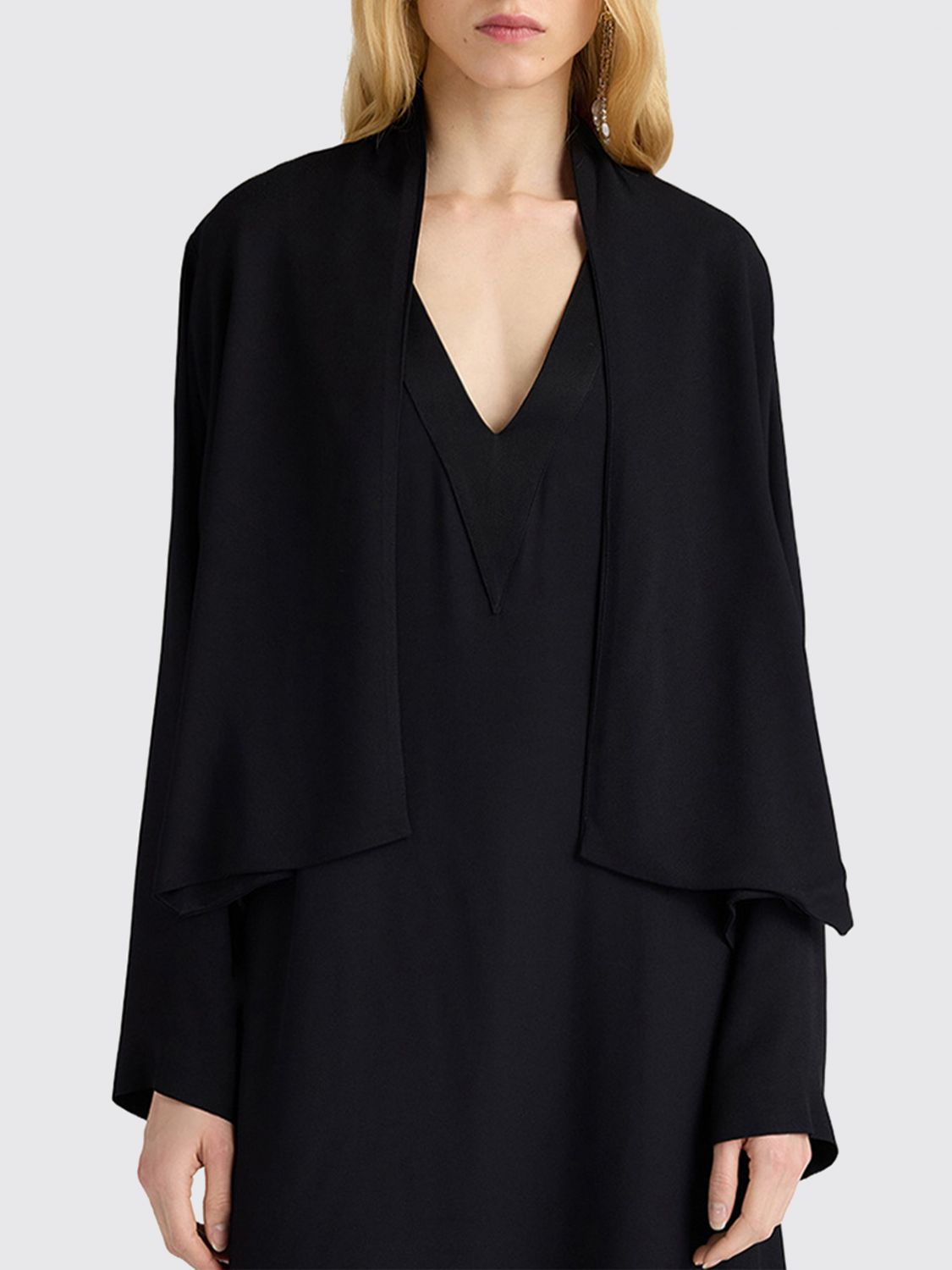 Momonì Long-Sleeved Short Open-Front Jacket in a Cotton and Viscose Blend