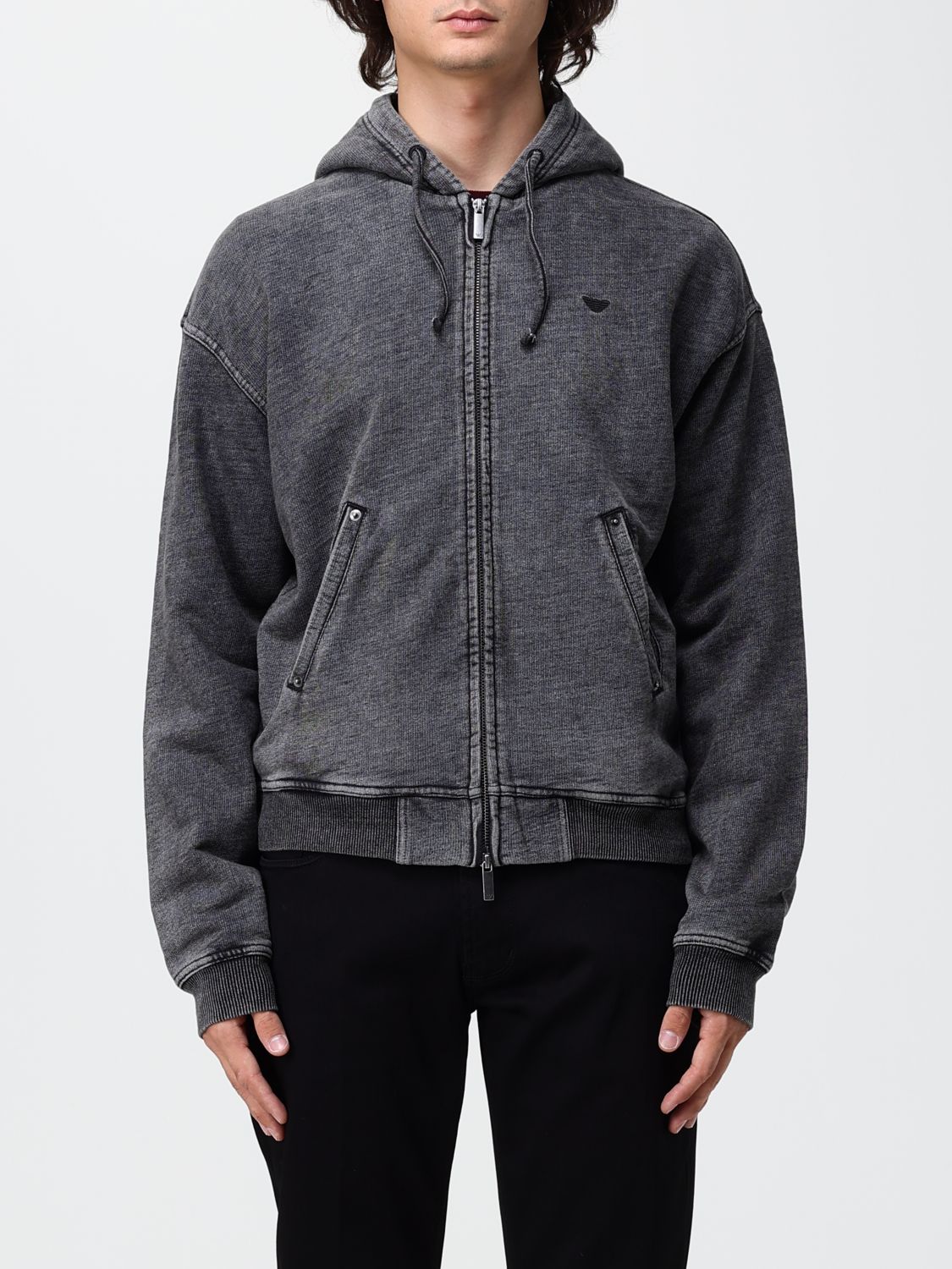 Emporio Armani Cotton Zip-Up Hoodie Sweatshirt with Embroidered Logo