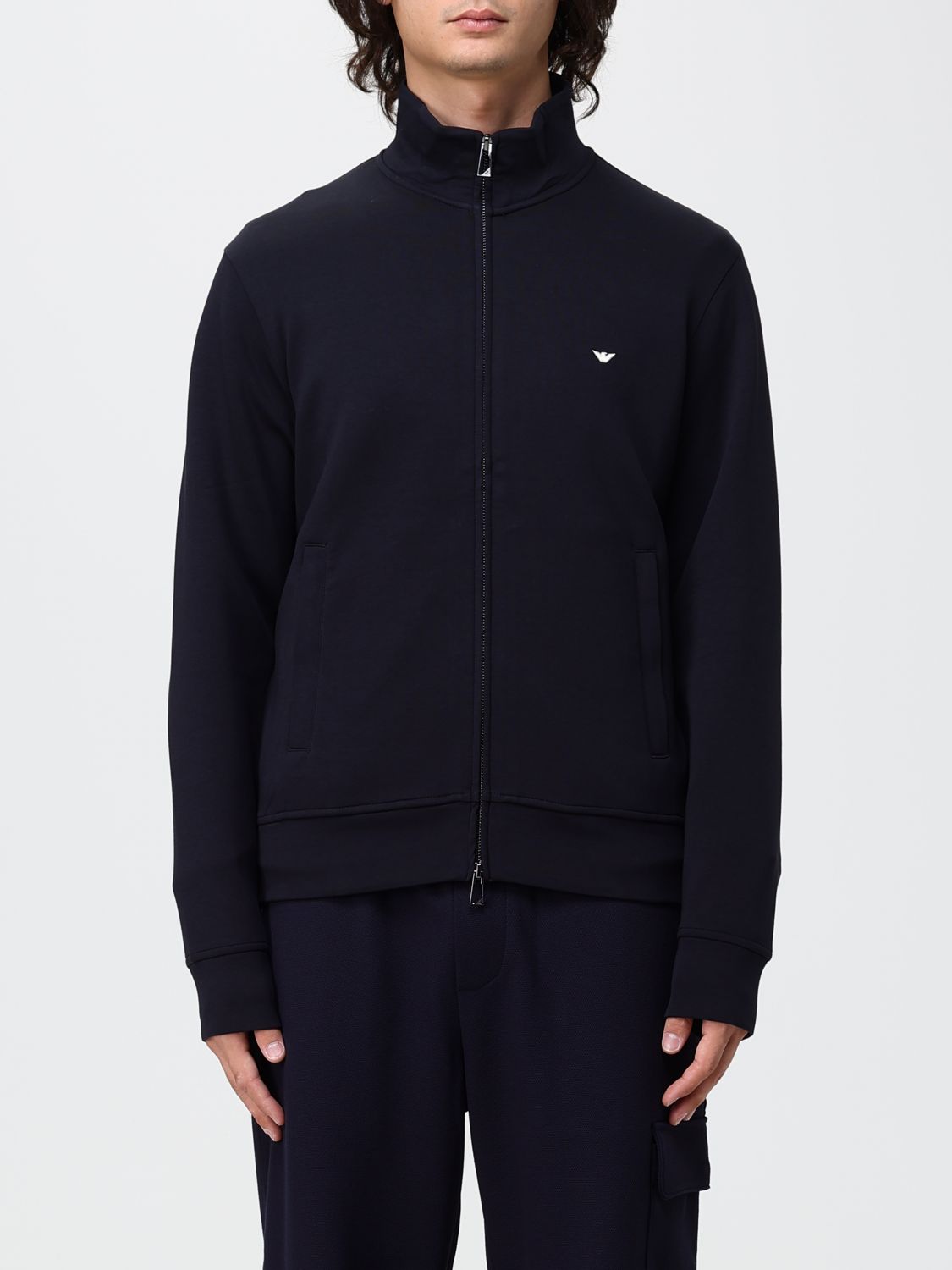 EMPORIO ARMANI Stehkragen-Sweatshirt aus Baumwollmischung mit Reißverschluss und Adler-Logo