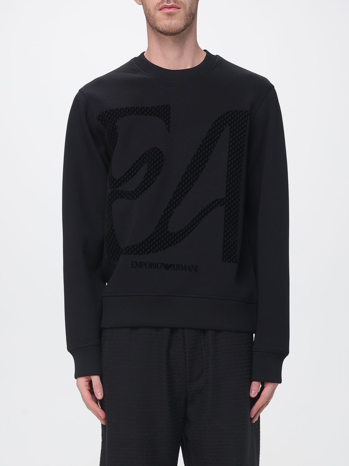 EMPORIO ARMANI Felpa in misto cotone con collo alto, zip e logo Eagle