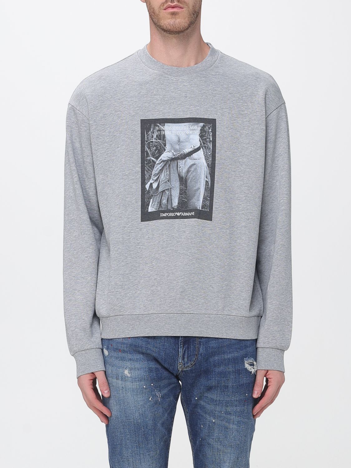 Emporio Armani Relaxed Fit Cotton Crewneck Jumper with Graphic Print