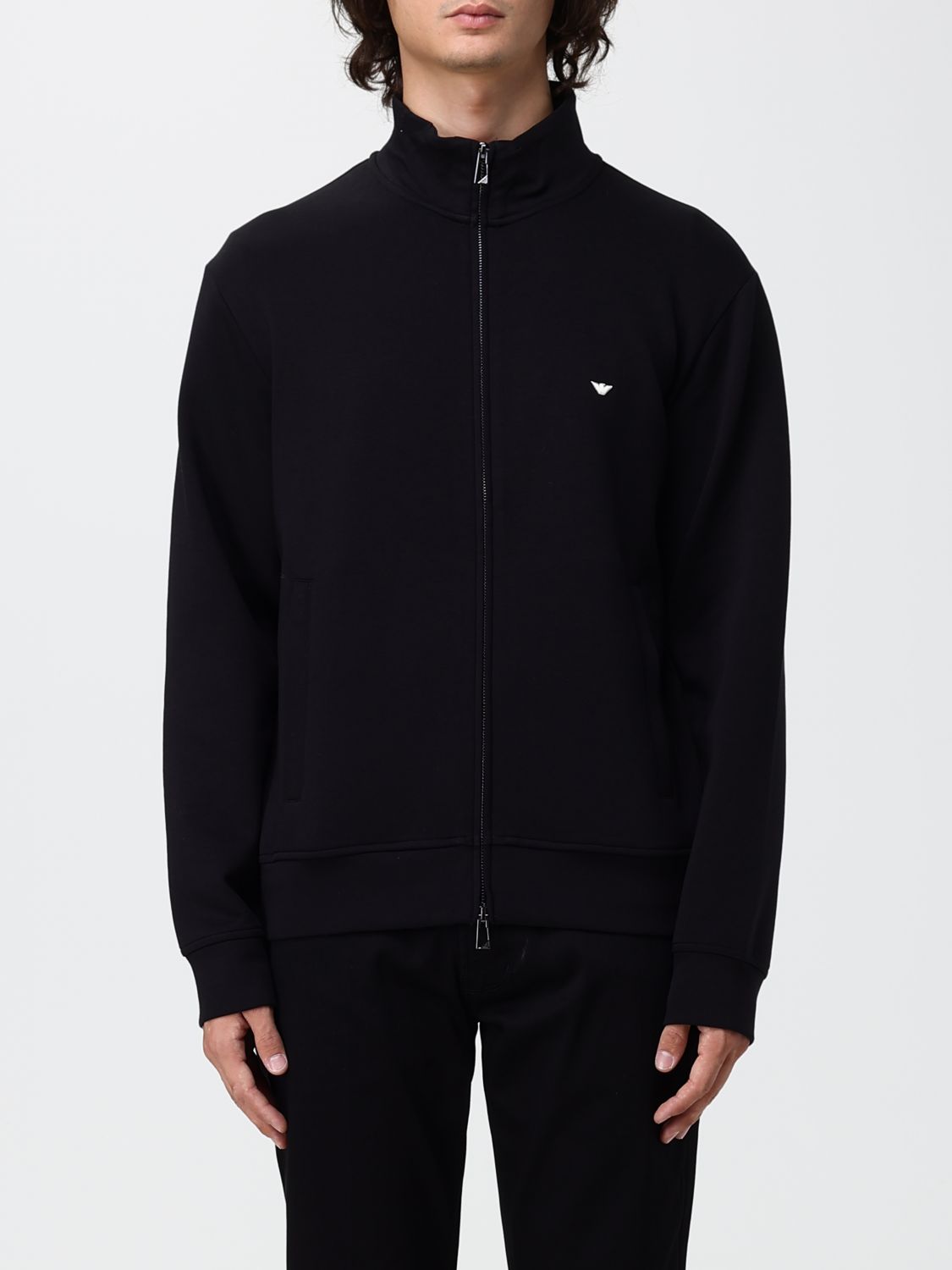 EMPORIO ARMANI Stehkragen-Sweatshirt aus Baumwollmischung mit Reißverschluss und Adler-Logo