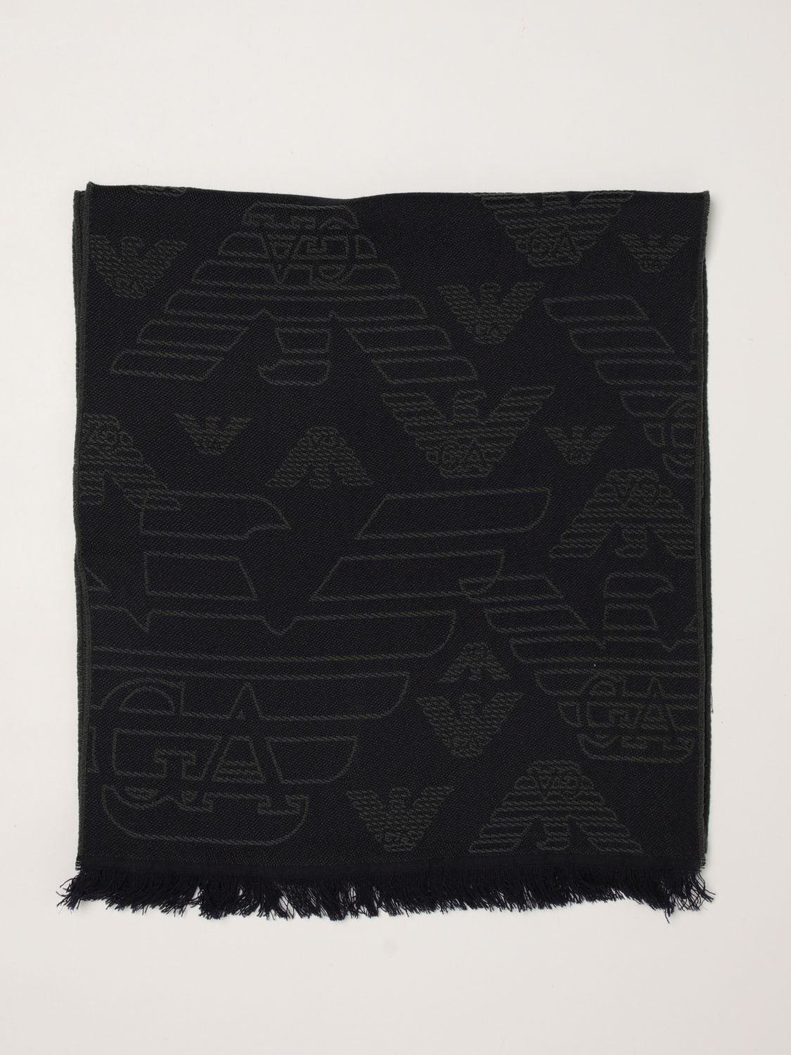 EMPORIO ARMANI Wool Scarf with All-Over Logo Pattern