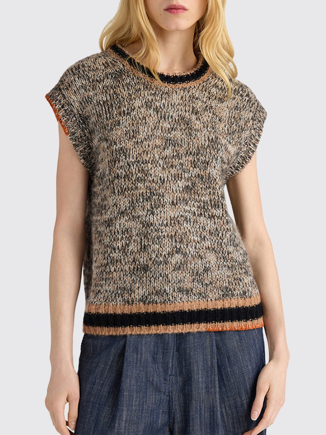 MOMONÌ Short-Sleeved Wool-Blend Jumper Momonì with Bicolour Abstract Pattern