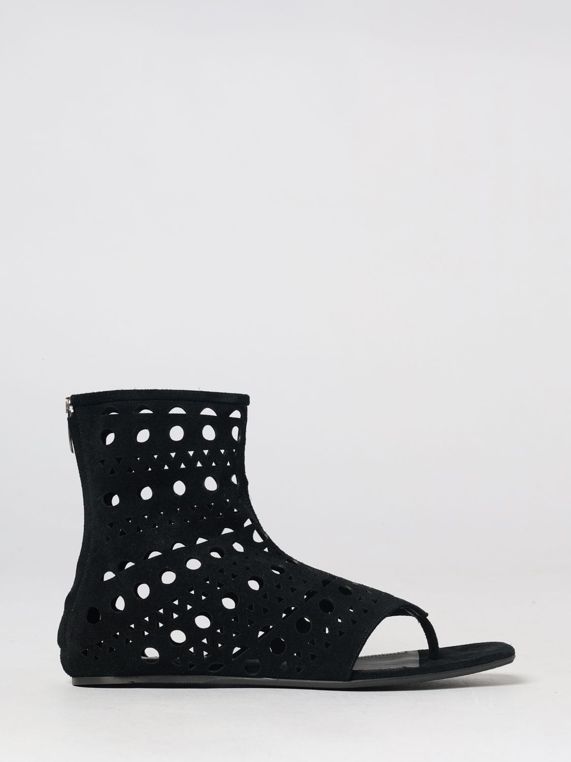 ALAÏA Vienne Wildleder-Zehentrenner-Sandalen mit Reißverschluss hinten