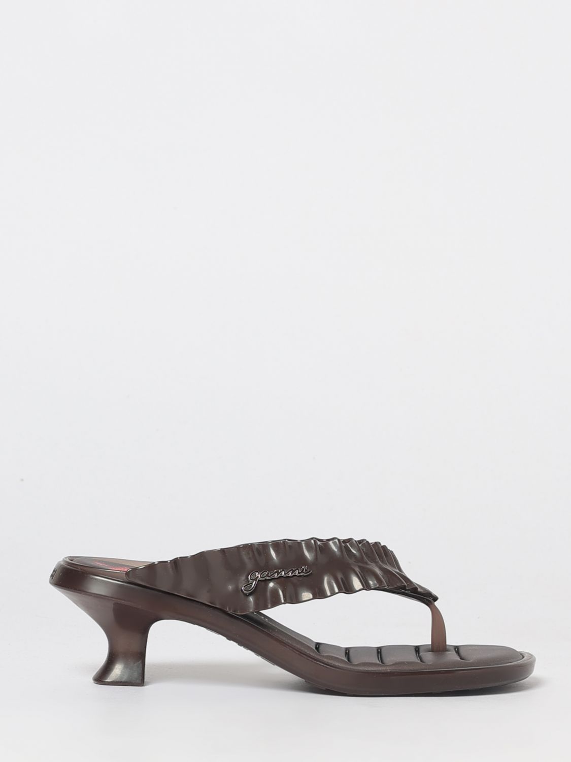 Melissa x Ganni Geraffte PVC-Zehentrenner-Sandalen mit niedrigem Absatz