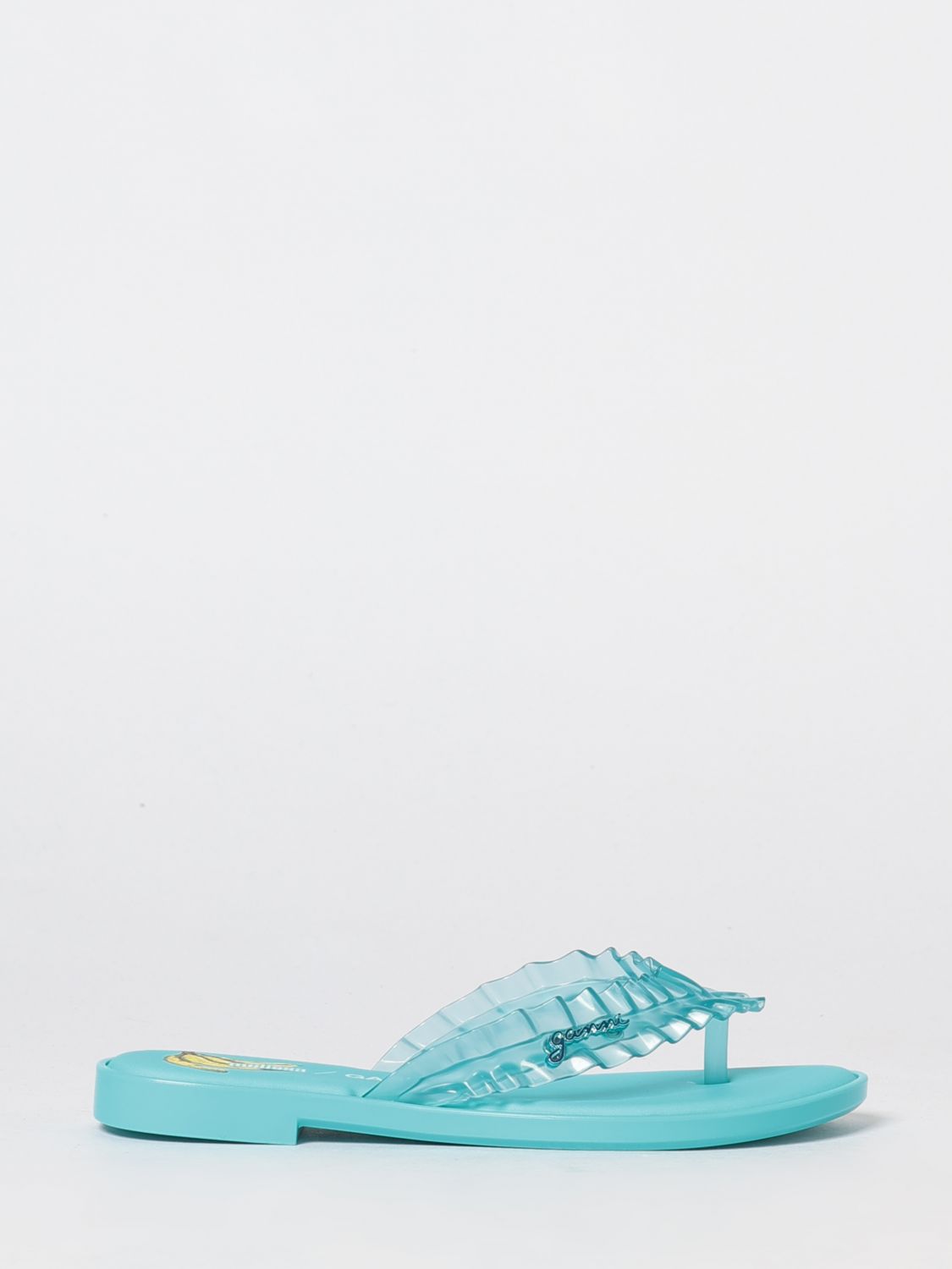 Melissa x Ganni Geraffte PVC-Zehentrenner-Sandalen mit niedrigem Absatz