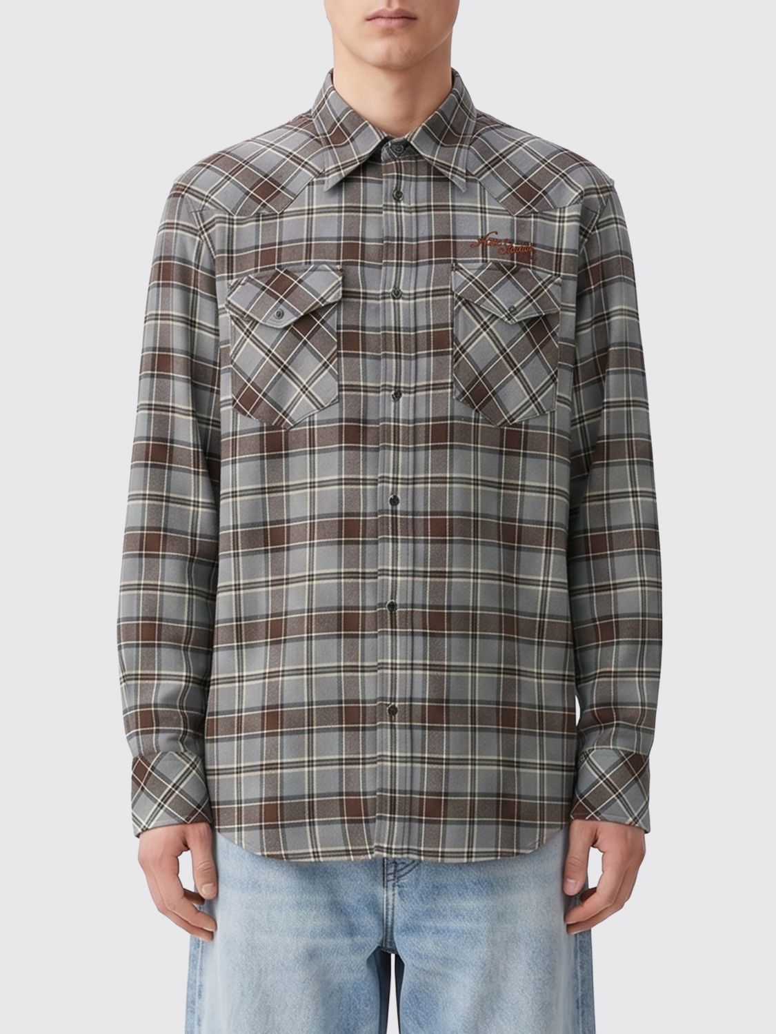 ACNE STUDIOS Long-Sleeved Check Viscose Shirt with Flap Pockets