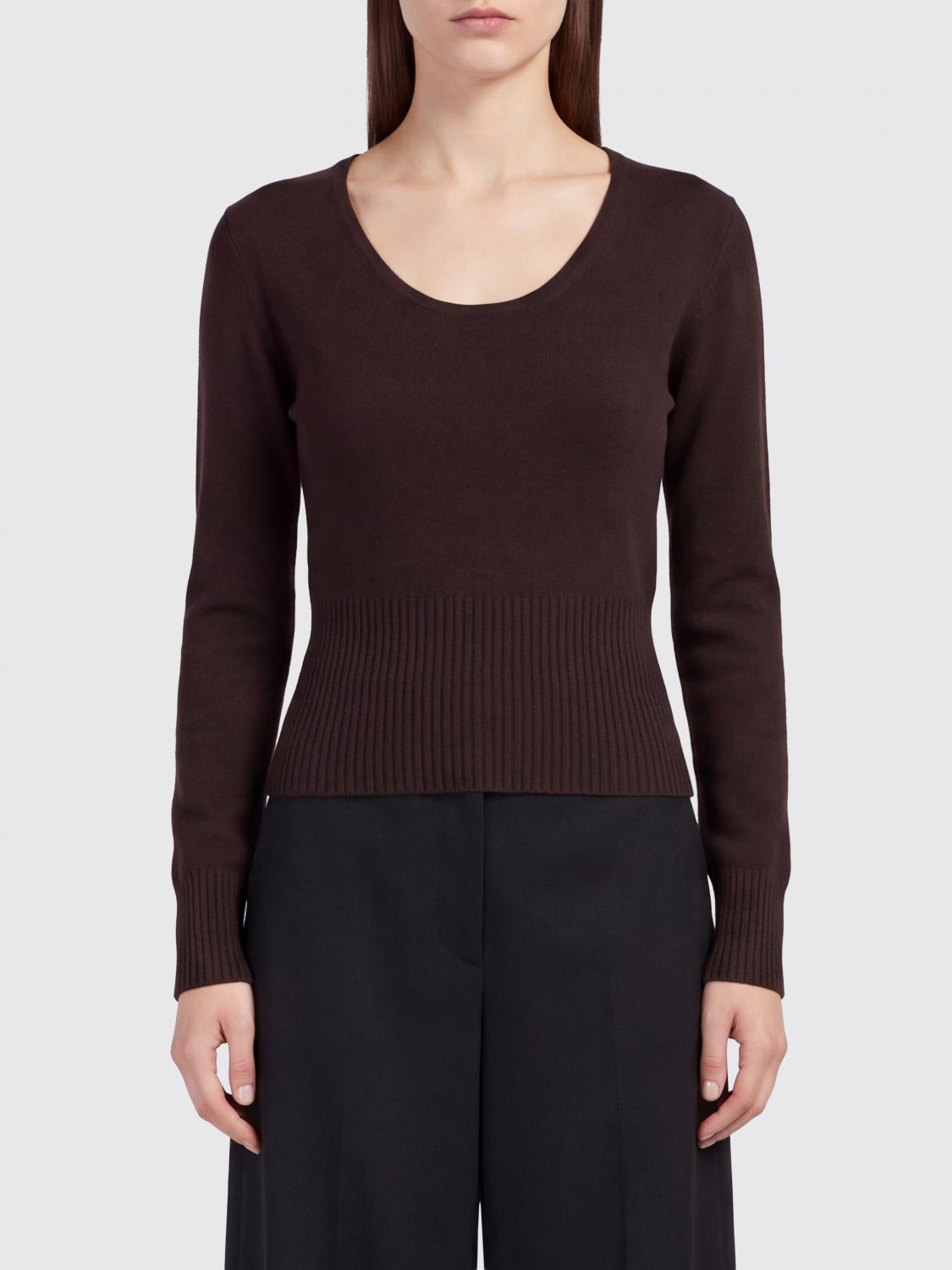 MAX MARA Maglia girocollo slim fit in lana e cashmere con bordi a costine