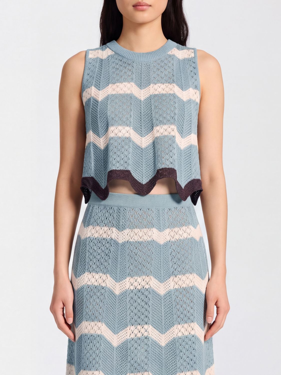 LA DOUBLEJ Zig Zag Pattern Off-the-Shoulder Crochet Cotton Top