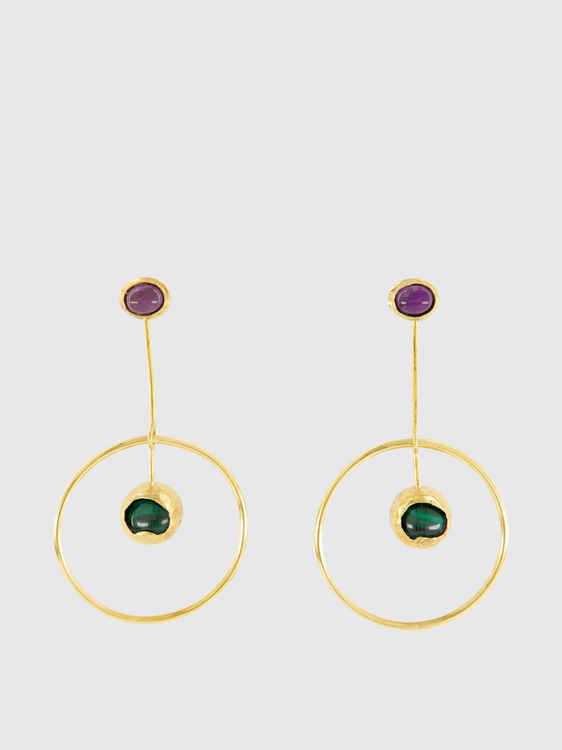 Paula Hestia Pendant Earrings in Brass with Coloured Stone Application
