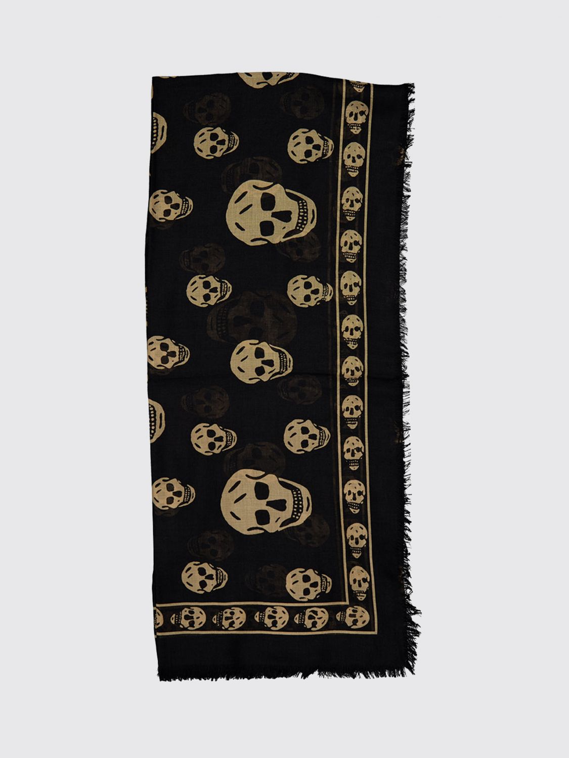 McQueen Schal aus Modal und Seide mit Totenkopf-Print und Fransen