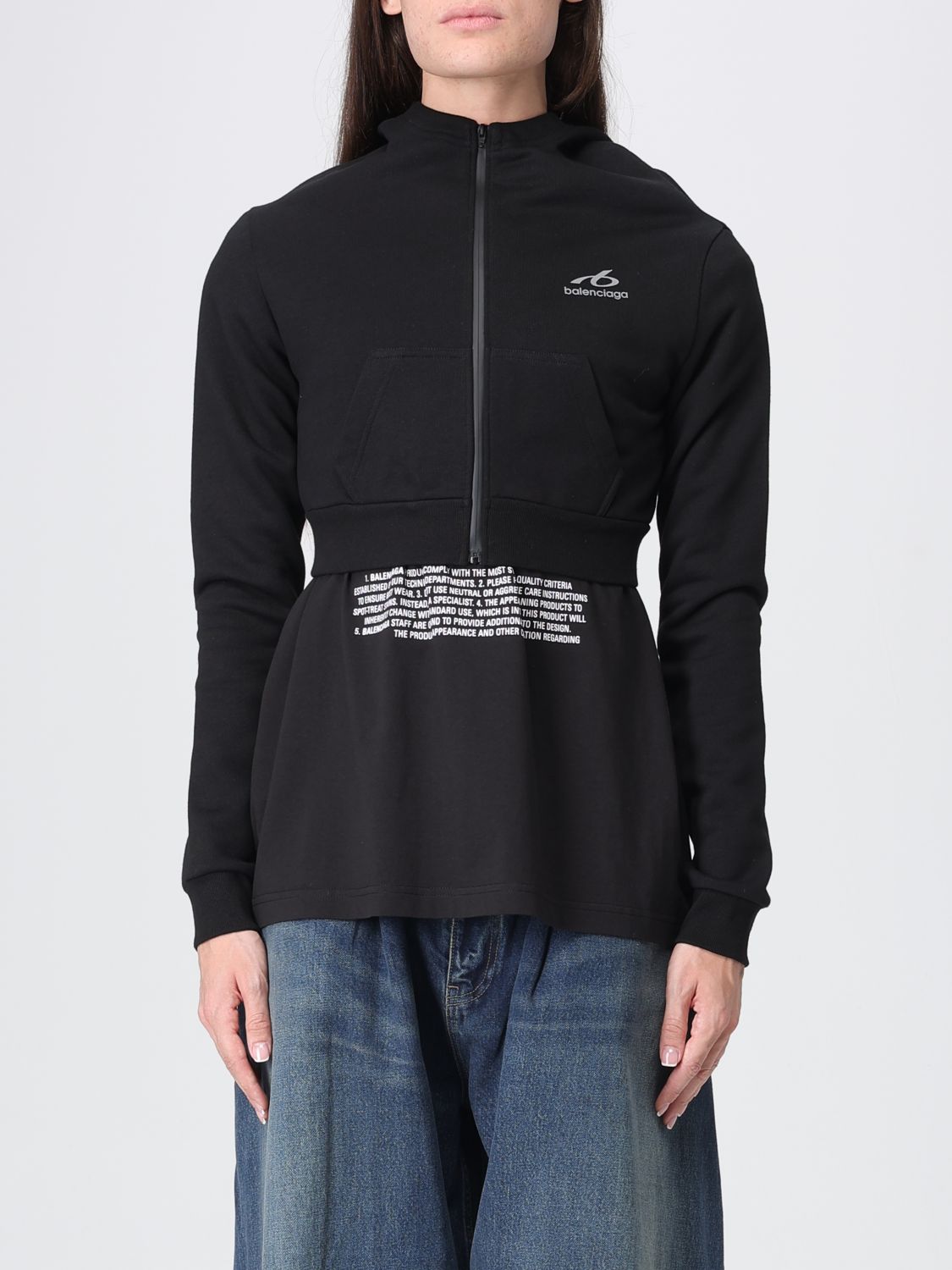 BALENCIAGA Cropped Cotton Zip-Up Hoodie with Contrast Logo